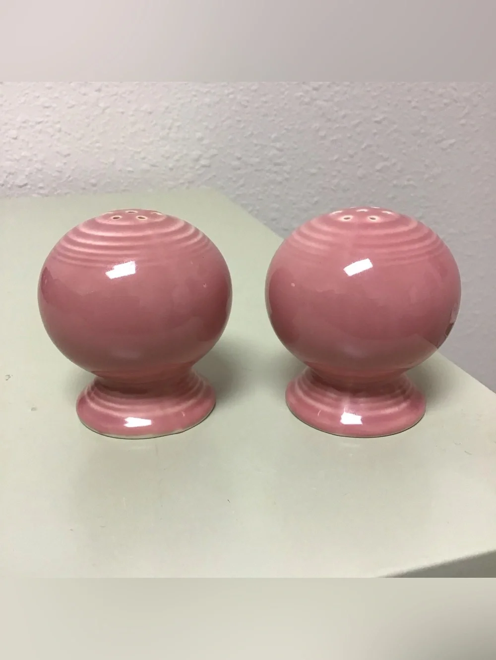 Fiestaware Pink Rose Earthware Art Deco Round Salt Pepper Shakers